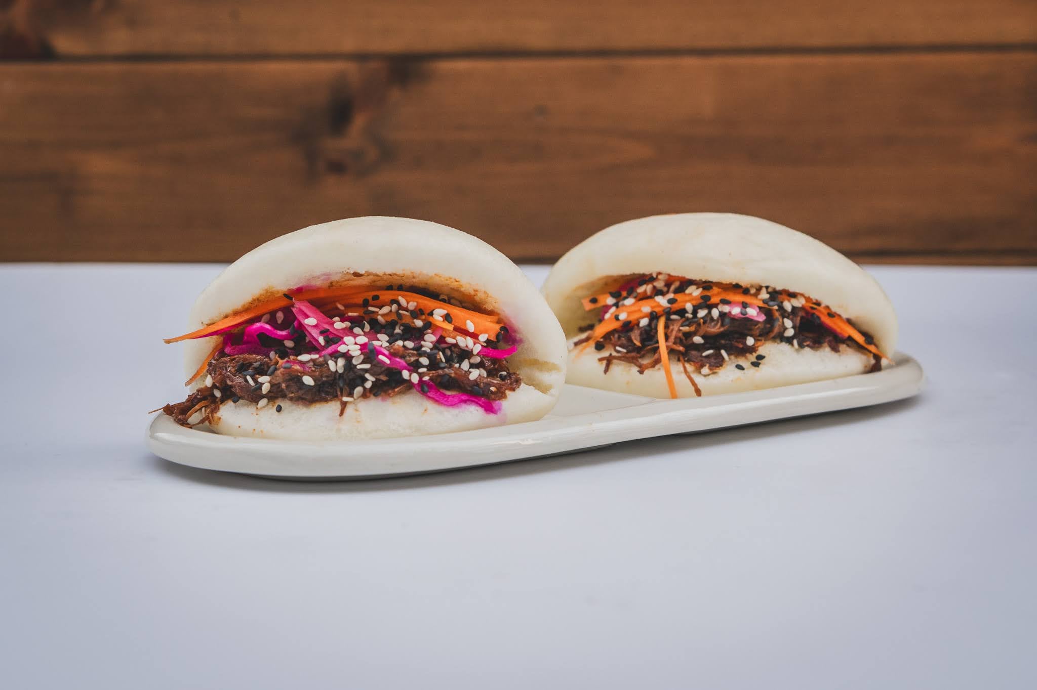 Bao Buns x 2  with beef brisket in a Teriyaki Sauce.