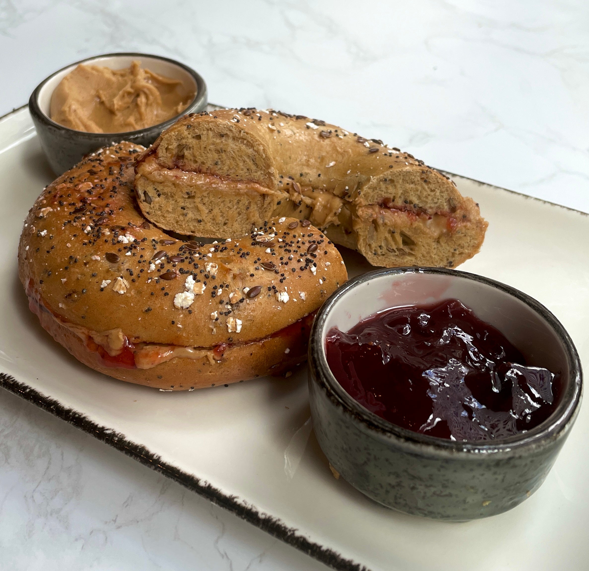 Peanut butter jelly bagel