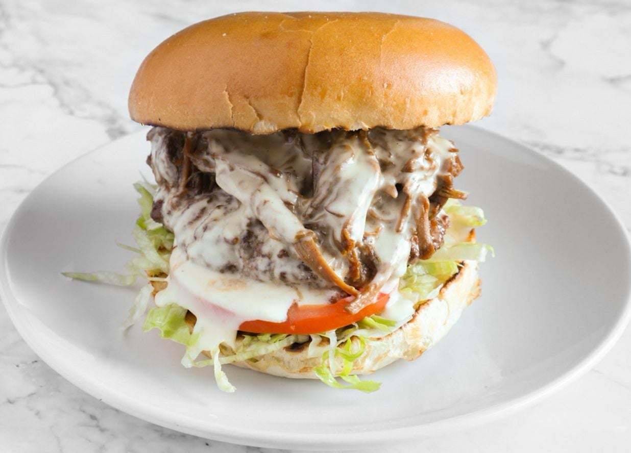 The Pulled Beef Burger with One Drink and One Side