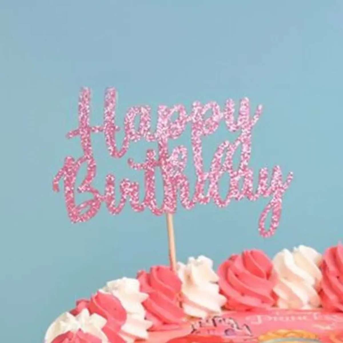 Pink Happy Birthday Topper (Glitter) TP015