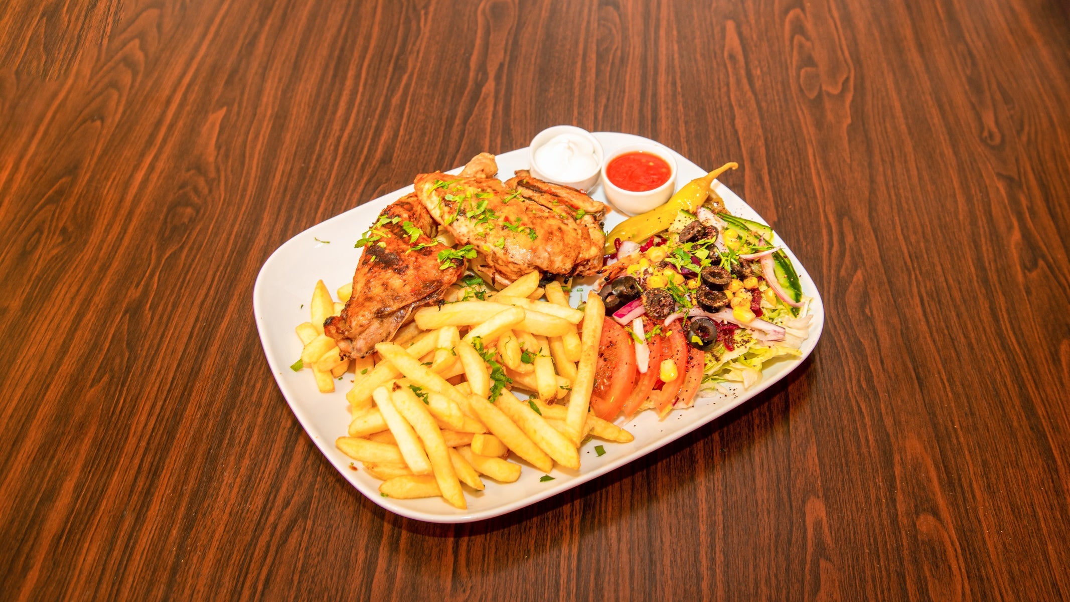Half Chicken choose chips or Rice