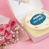 Blue Touch happy new year cakes with flowers pink 