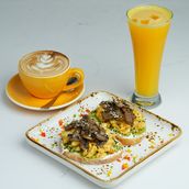 Avocado Toast With Scrambled Egg And Sautéed Mushroom