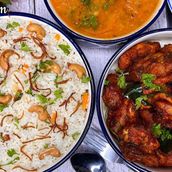 Ghee Rice, Dal and Chicken Fry