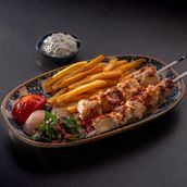  Shish Taouk With Grilled Veggies salad and French fries.
