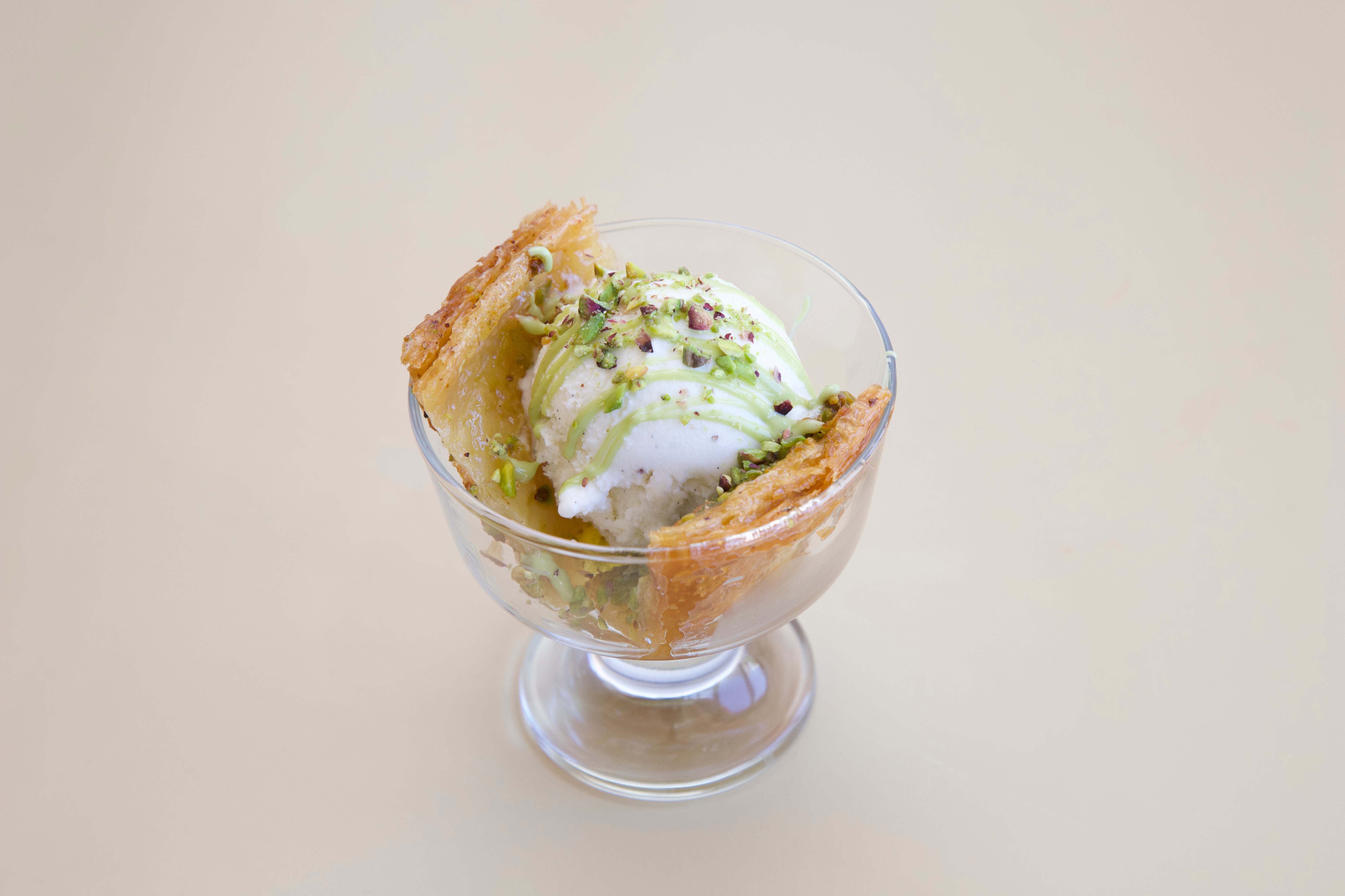 Pistachio Bliss baklava with gelato
