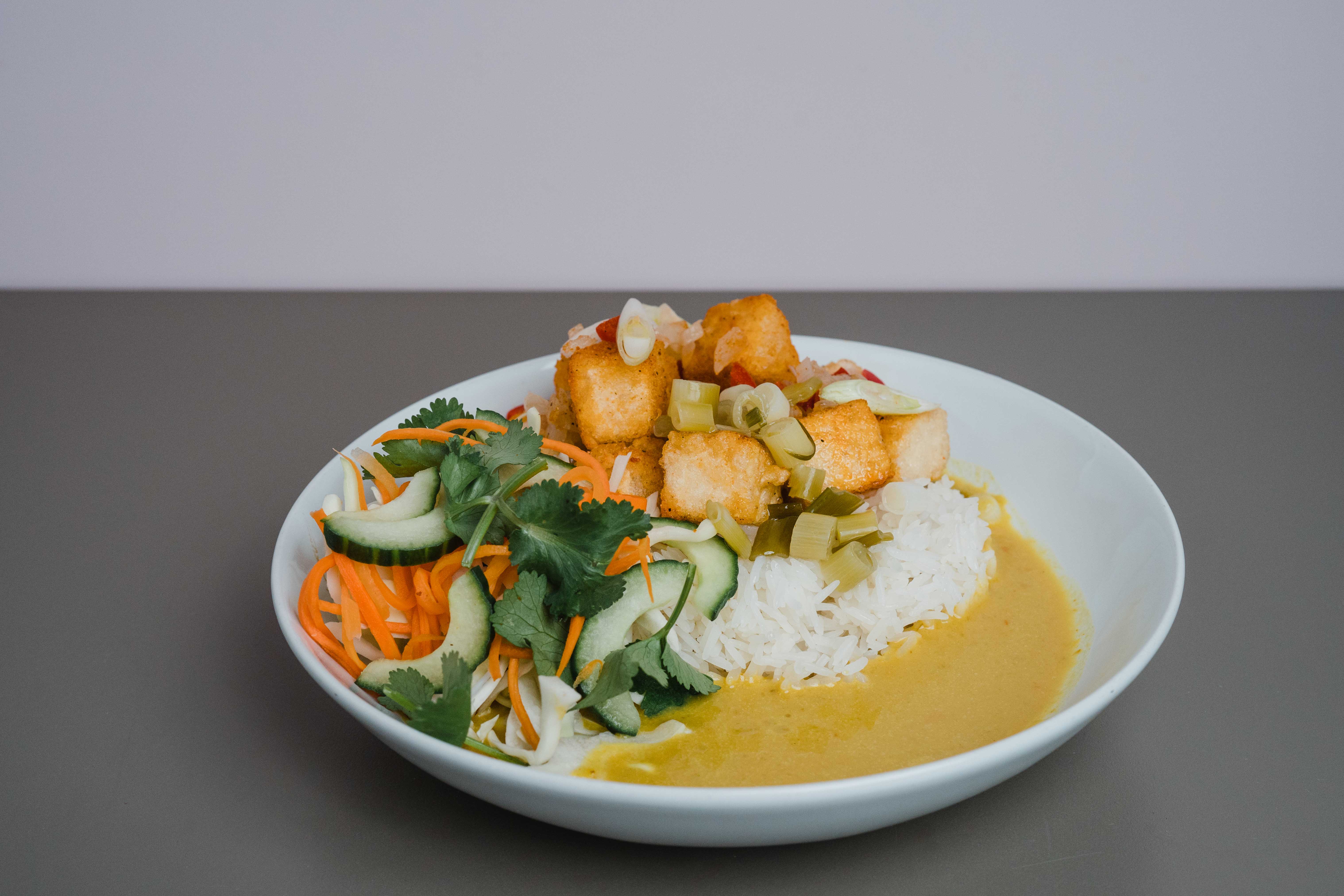 Salt and Pepper Tofu Curry Rice Bowl