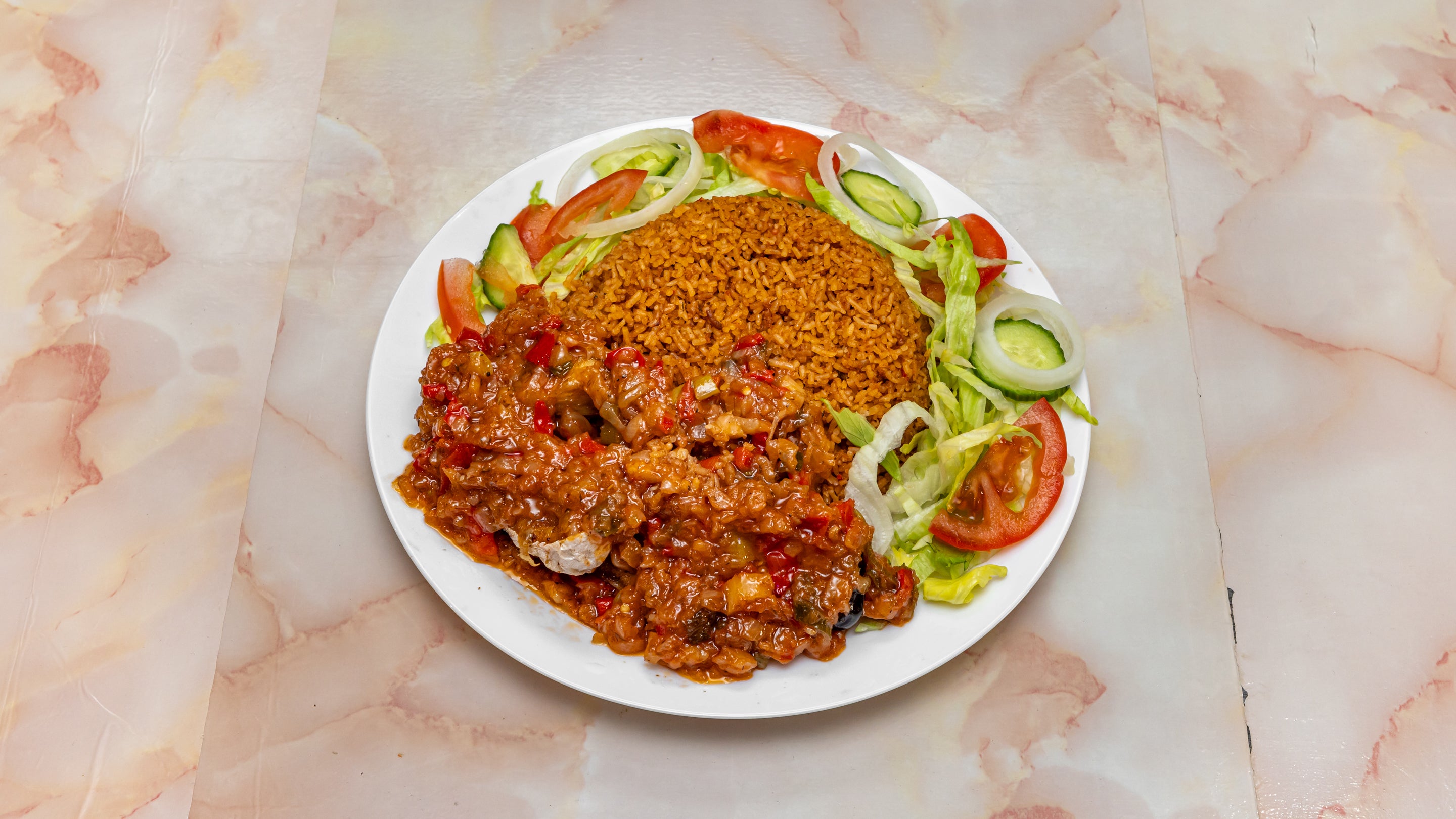 Jollof Rice with Stew, Fish &Salad