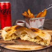 Chicken Alfredo Calzone With Garden Salad Or Potato Wedges And Soft Drink (Also See Discount On Specialty Pizzas)