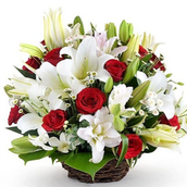 Fragrant Lily Basket With Loving Red Roses
