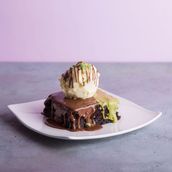 Pistachio Nutella Brownie topped with Icecream