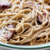 Spaghetti Alfredo Hotdog