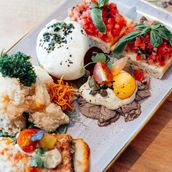 Antipasti per 2 persone (Contains Dairy - Milk, Contains Gluten) Burrata pugliese, fritto misto, involtini alla parmagiana, vitello tonnato e bruschetta