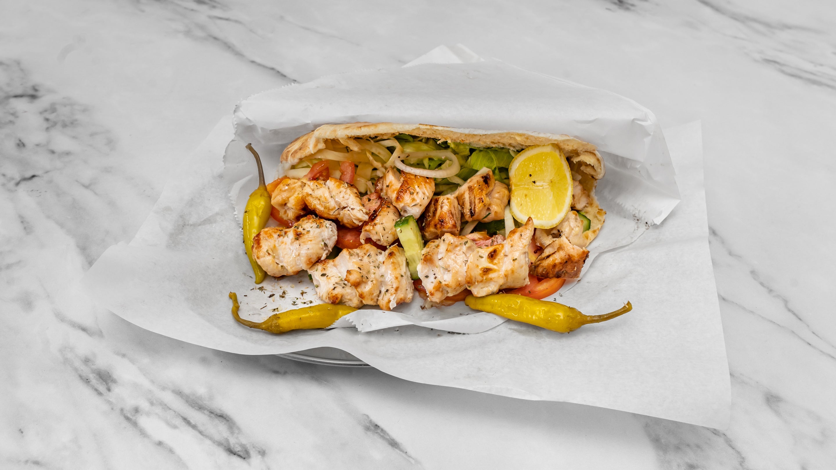 Chicken Skewers Cypriot Pita