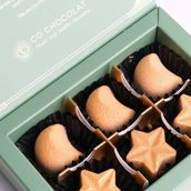 Chocolate Moon Bonbons In Qahwa & Star Bonbons In Halwa Gianduja & Pistachio In Mini Art Deco Gift Box