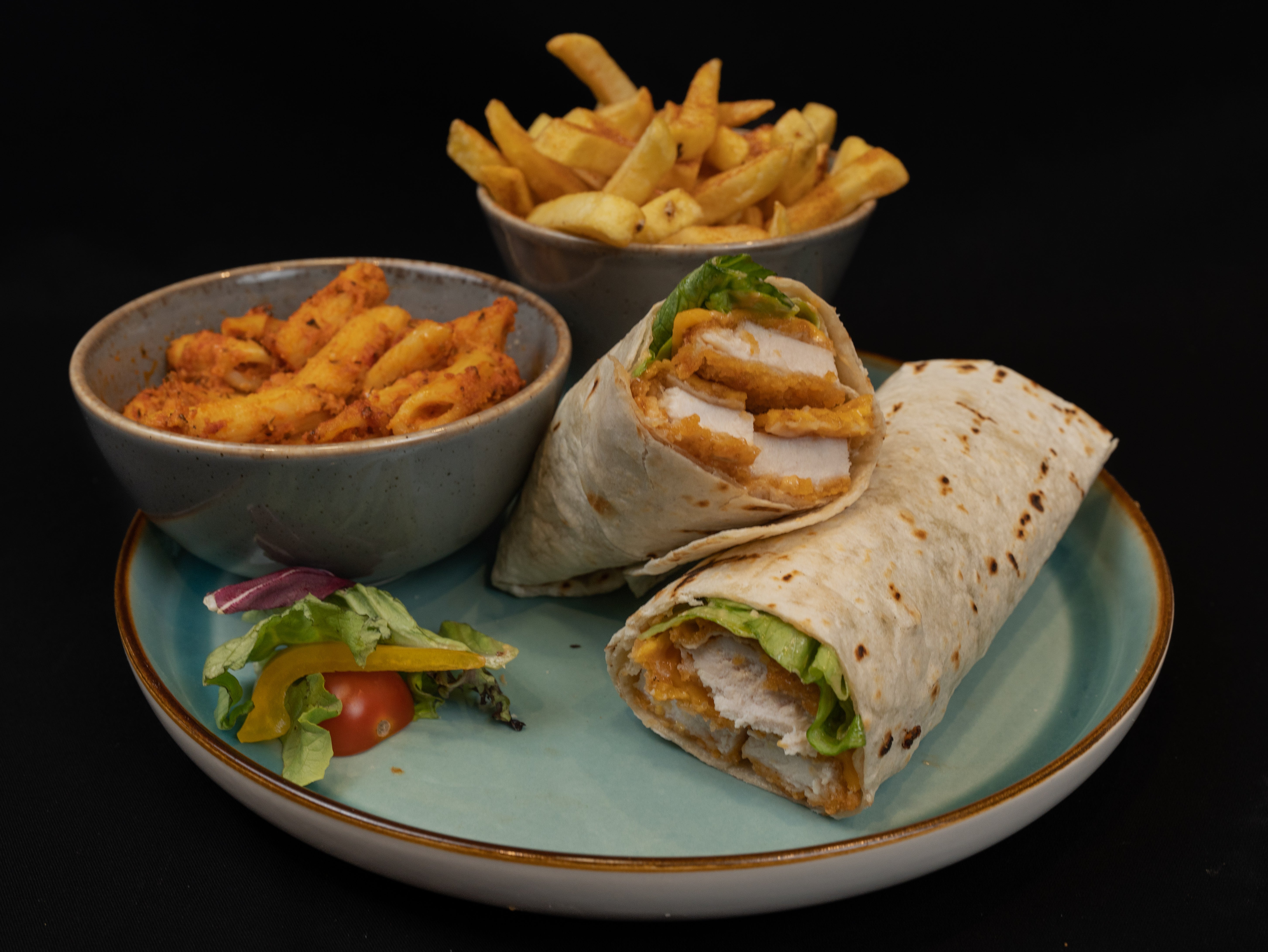 Crispy Chicken Wrap with Two Sides