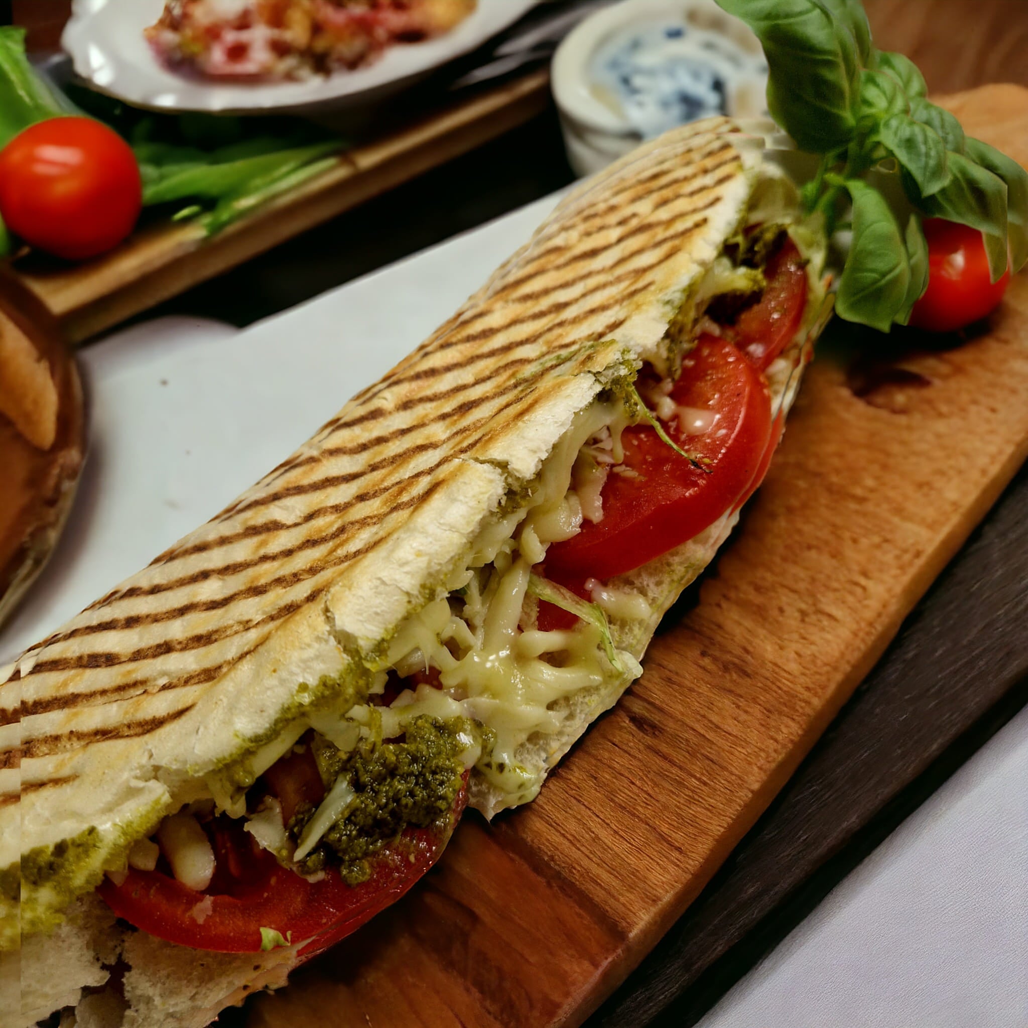 Panini with Tomato, Mozzarella, and Pesto