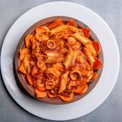 Red seafood pasta casserole