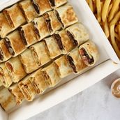 42 Pieces of Chicken Shawarma Sliced in A Saj Box with French Fries