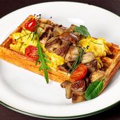 Scrambled Eggs On Parmesan Waffle