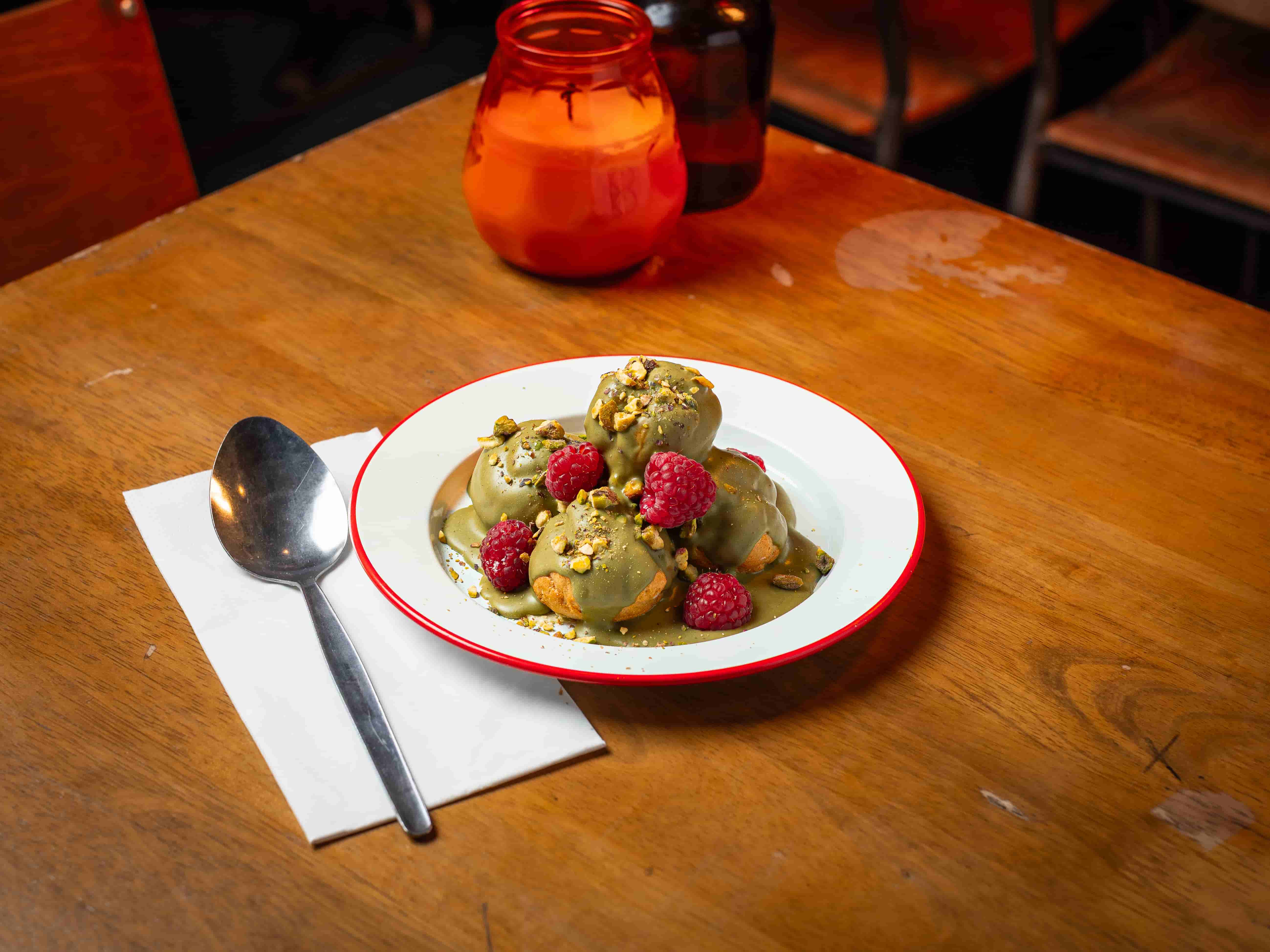 Pistacchio & Raspberry Profiteroles