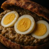 Sandwich Baba Ganoush With Boiled Egg
