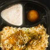 Chicken Dum Biryani, Dessert and Raita 
