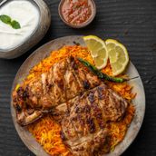 Half Chicken Charcoal with And Smoked Rice