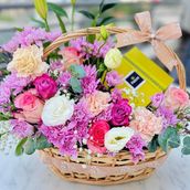 Basket Pink Arrangement With Patchi Chocolate