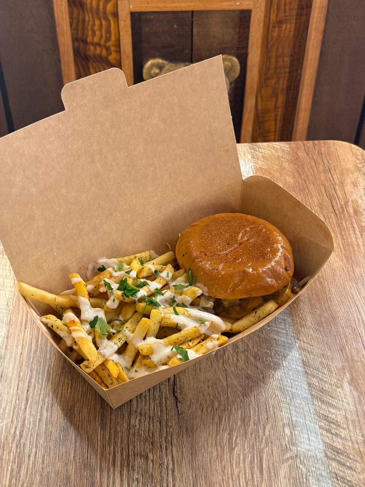 Chicken burger and fries