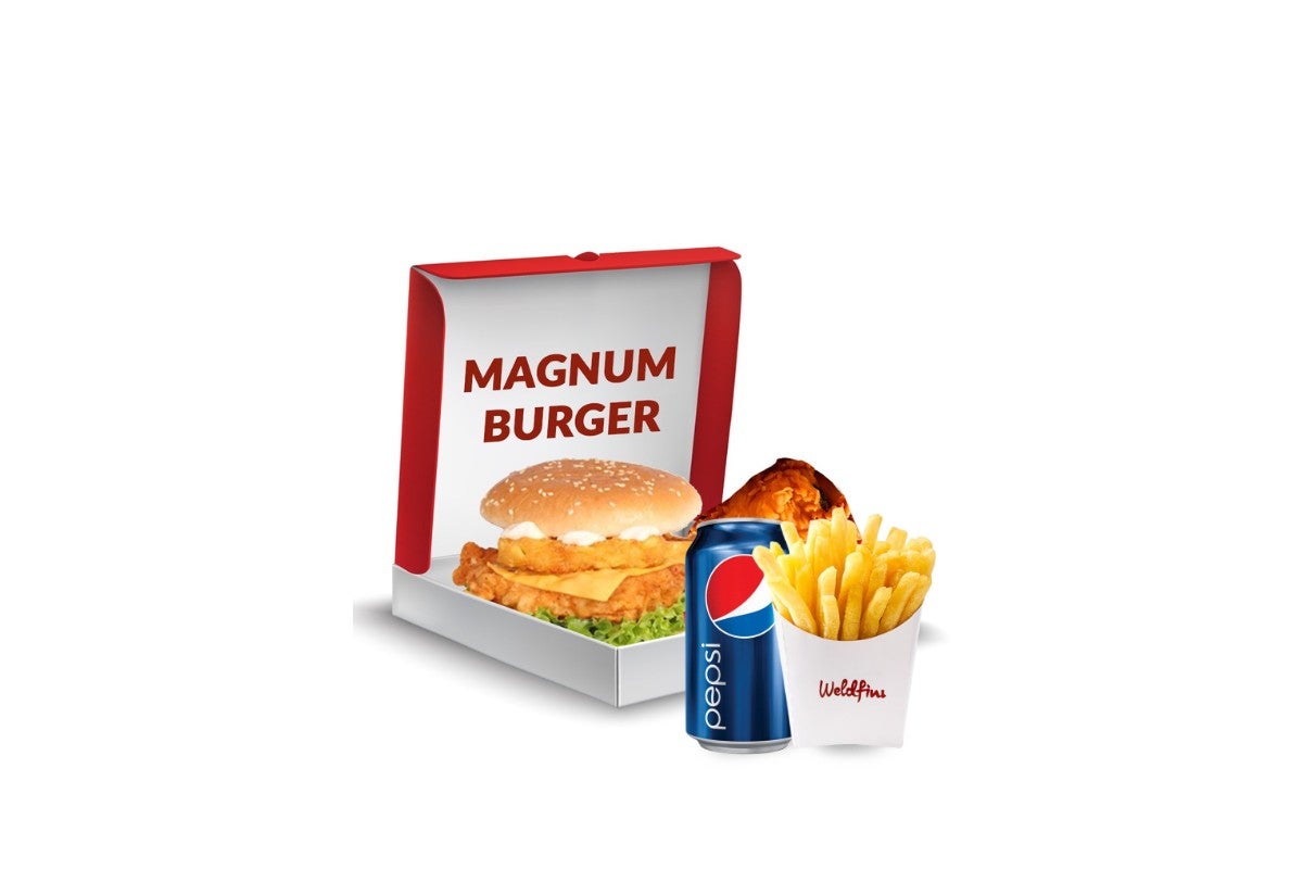 Magnum Box Meal (1 Magnum Burger, 1 Pcs Chicken, 1 Side, Fries & Drink)