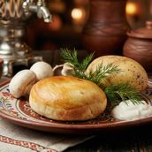 Baked Russian Pie With Potato And Mushroom (Пирожки с картошкой и грибами)