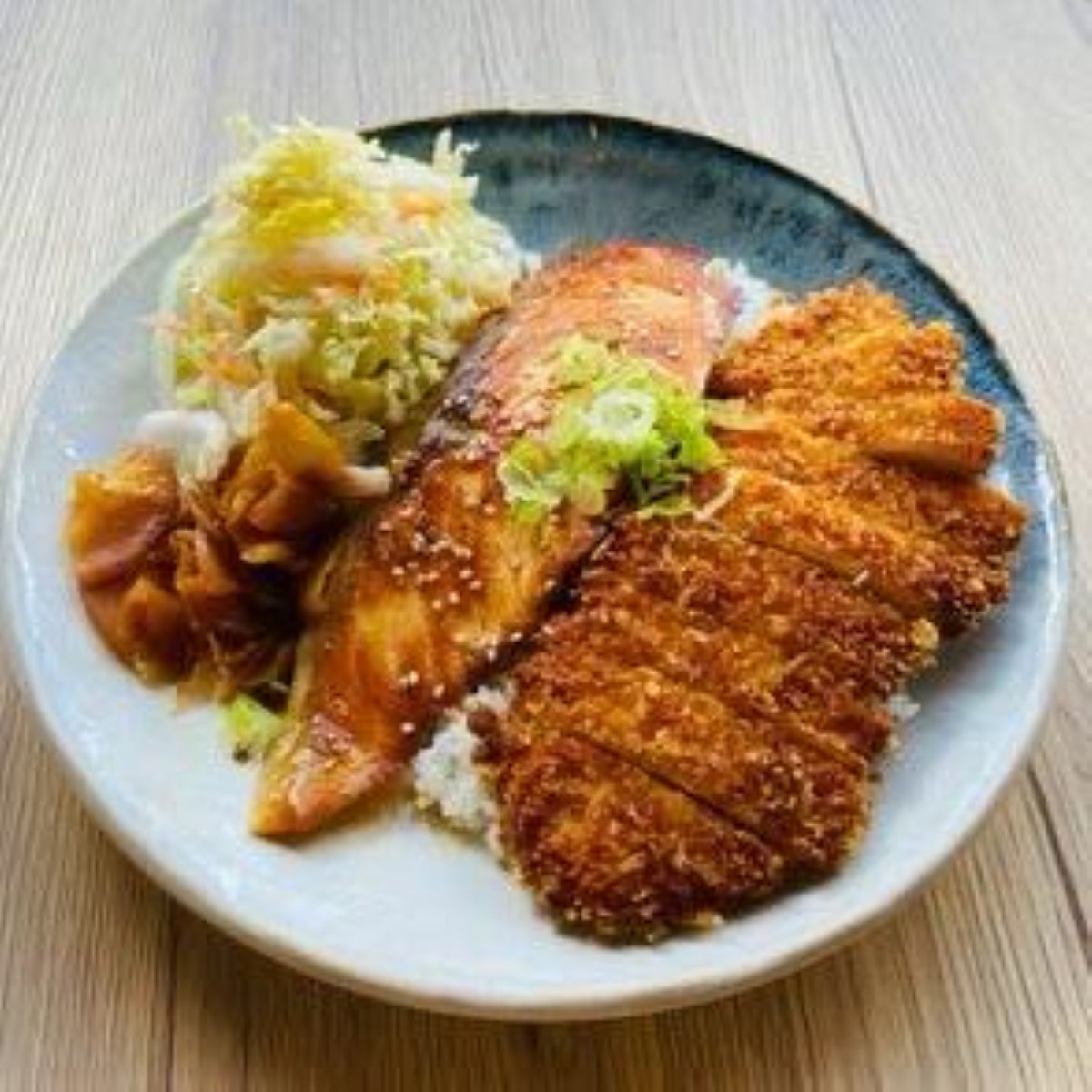 Pork Katsu and Salmon Teriyaki