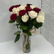Vase Of Red And White Roses