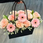 Pink Rose And Gerbera Pink Bag Arrangement 004