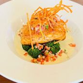 Roasted Salmon With Lemon Butter Sauce Topped With Tomato Salsa