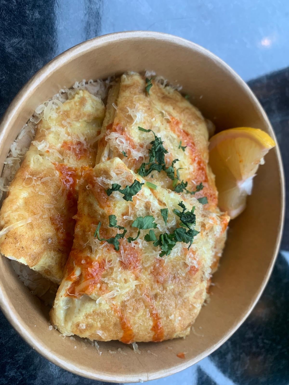 Egg White omelette Rolled with Boiled Egg Masala