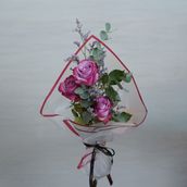 3 Pink Roses – White Wrapped With Red Trim