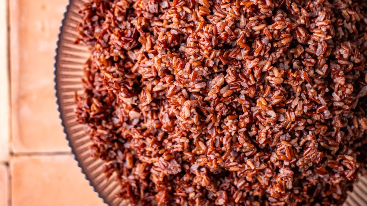 Red rice with kaffir lime and galangal