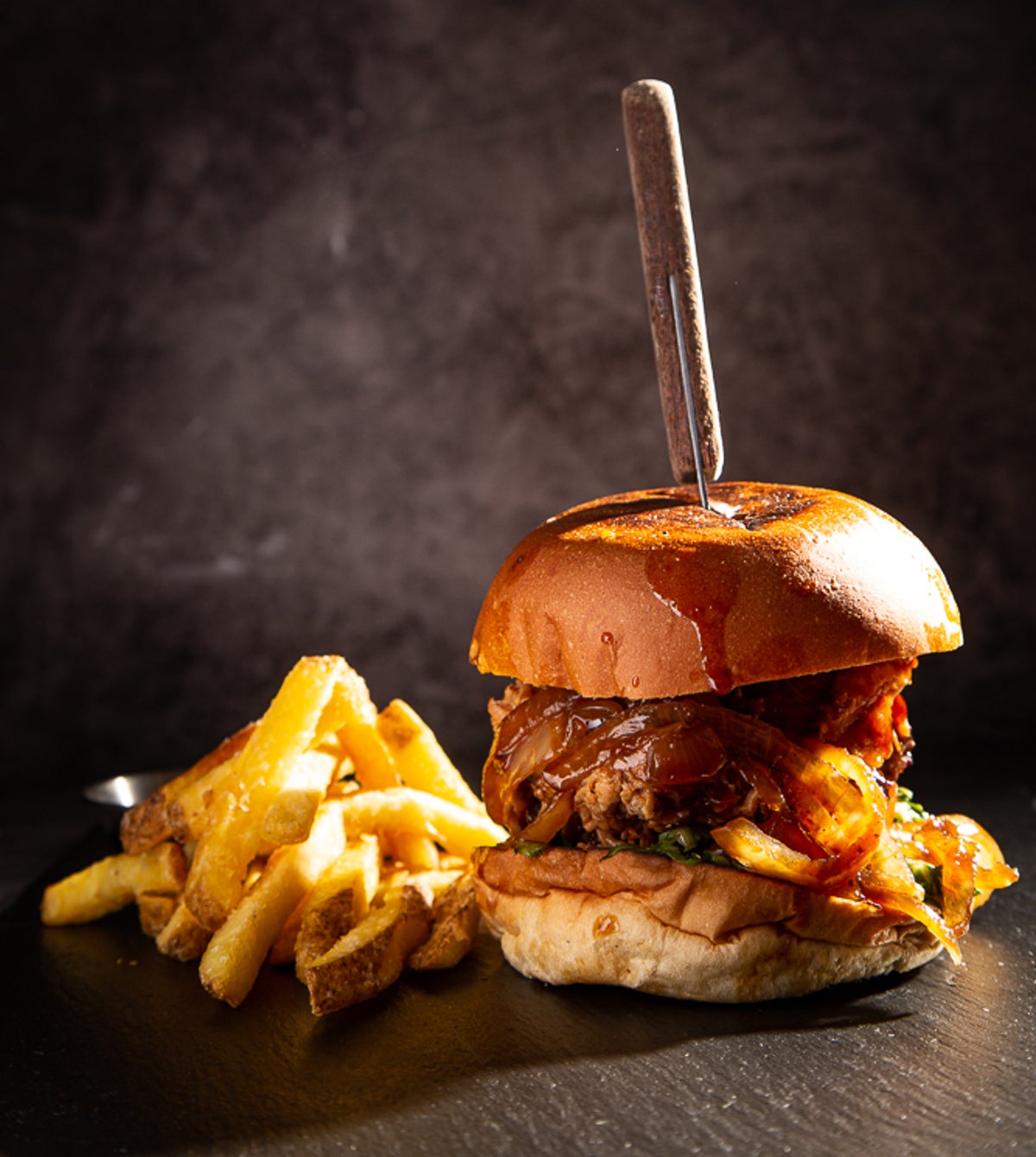 Pulled Pork, BBQ Onions and  Carolina Sauce