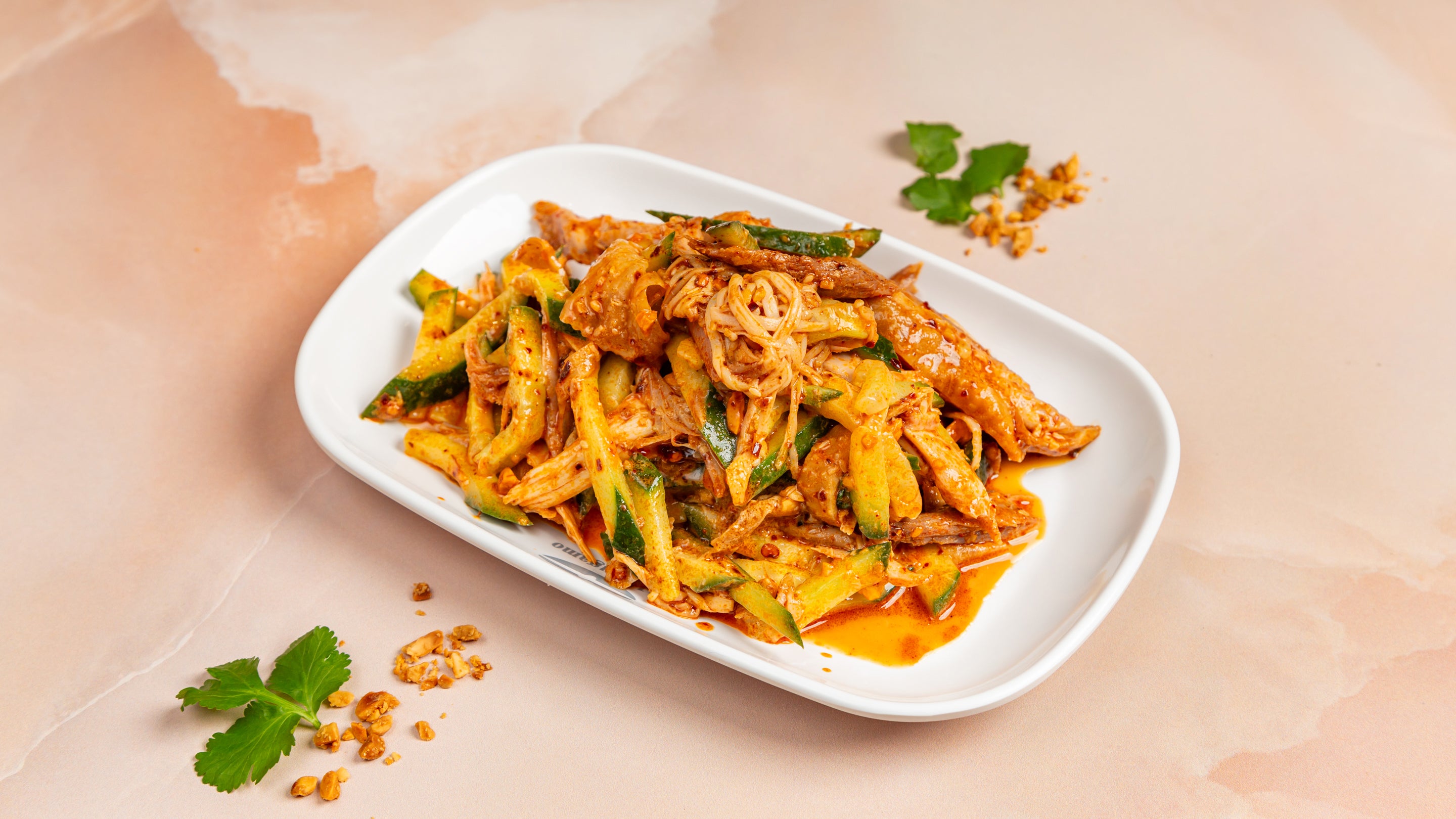 Sliced chicken with needle mushroom & cucumber 金针菇黄瓜拌鸡丝
