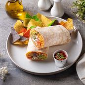 Chicken Burritos served with nachos & salsa