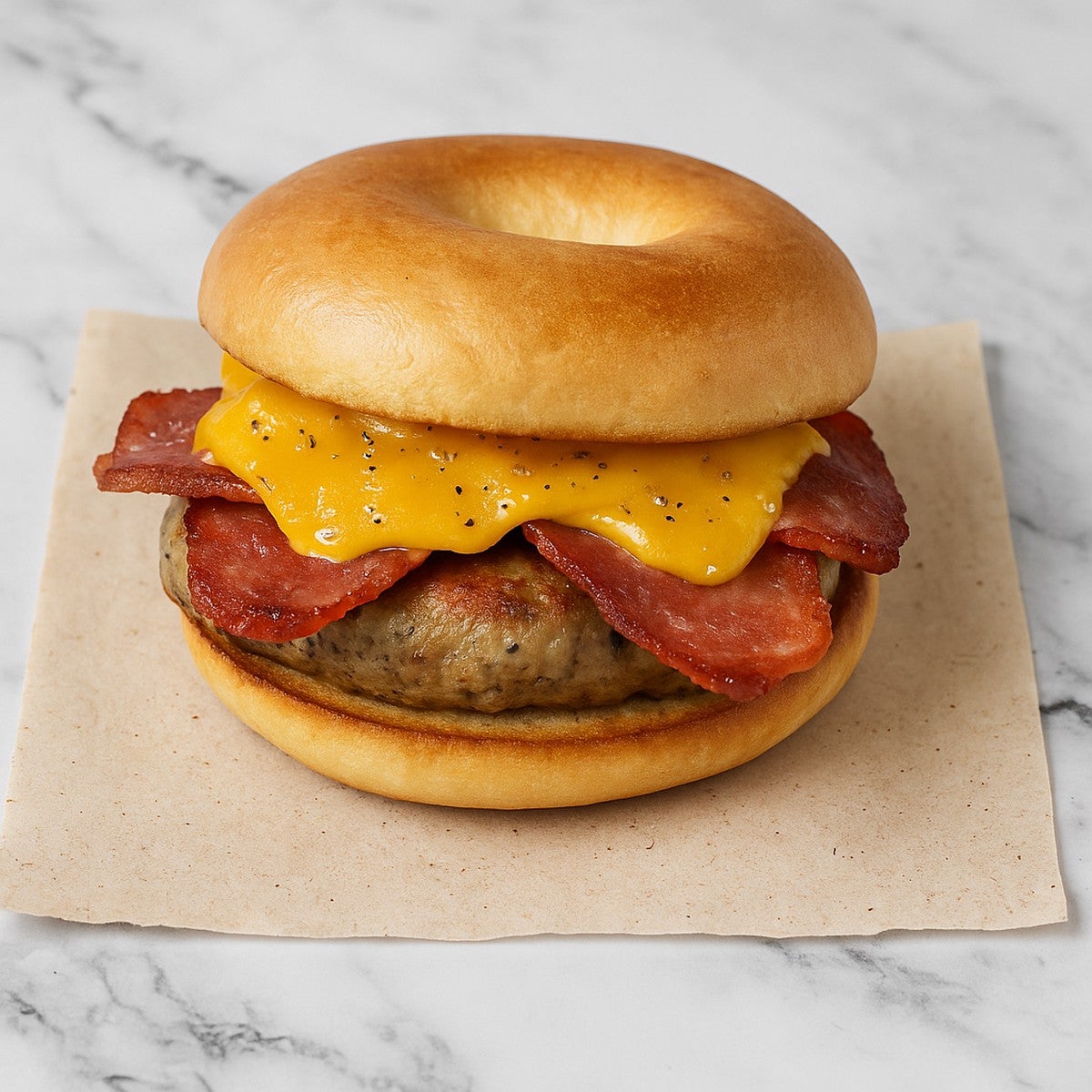 Sausage Bacon and Cheese Bagel