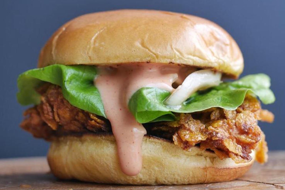 Crunchy Deep-Fried Cornflake Chicken Burger