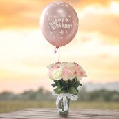 Pink FLowers Vase With Balloon