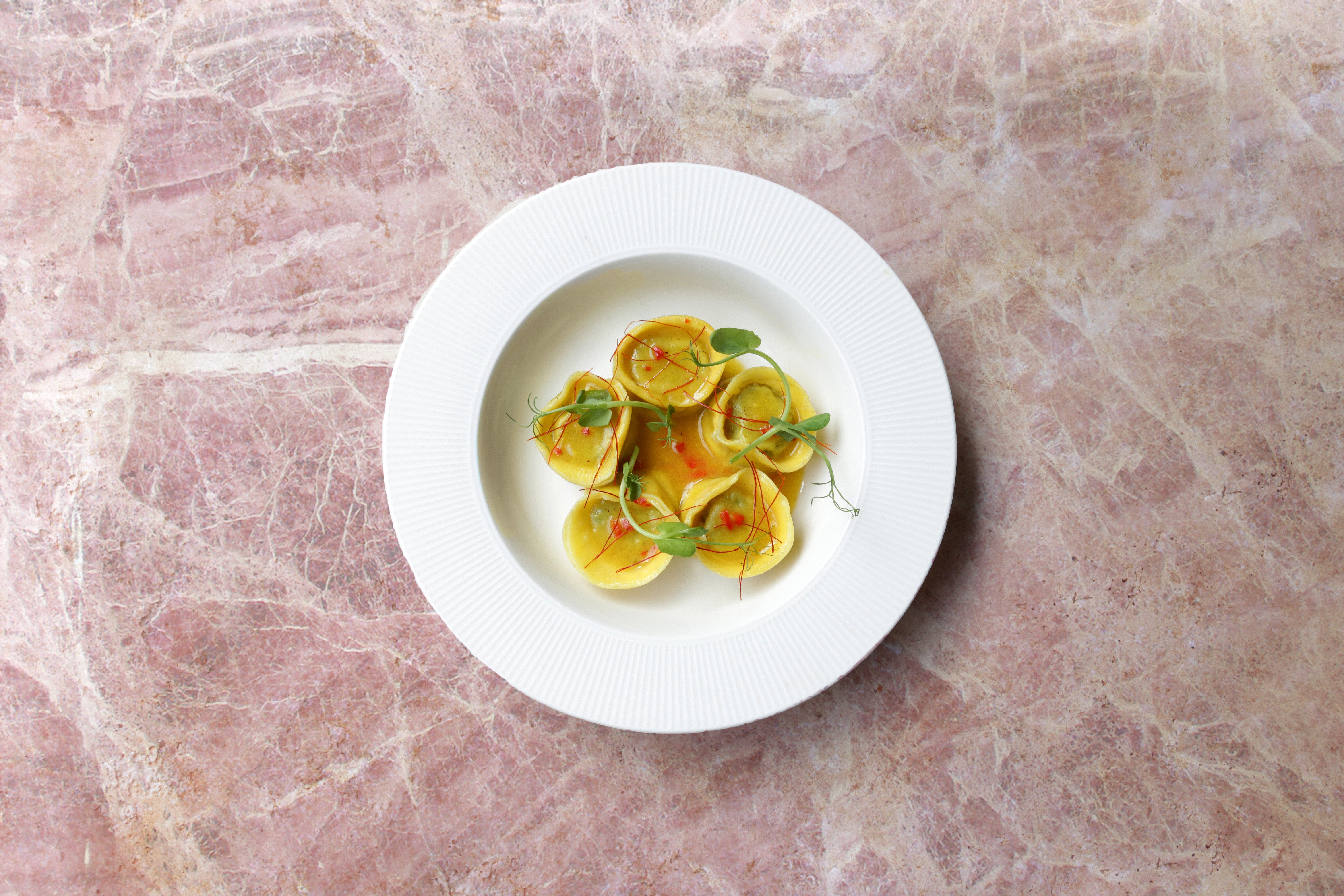 Peas&Leeks Capellacci with Saffron Sauce
