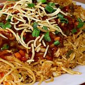 Schezwan Beef Triple Fried Rice With Gravy