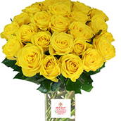 50 Pc Yellow Roses Vase