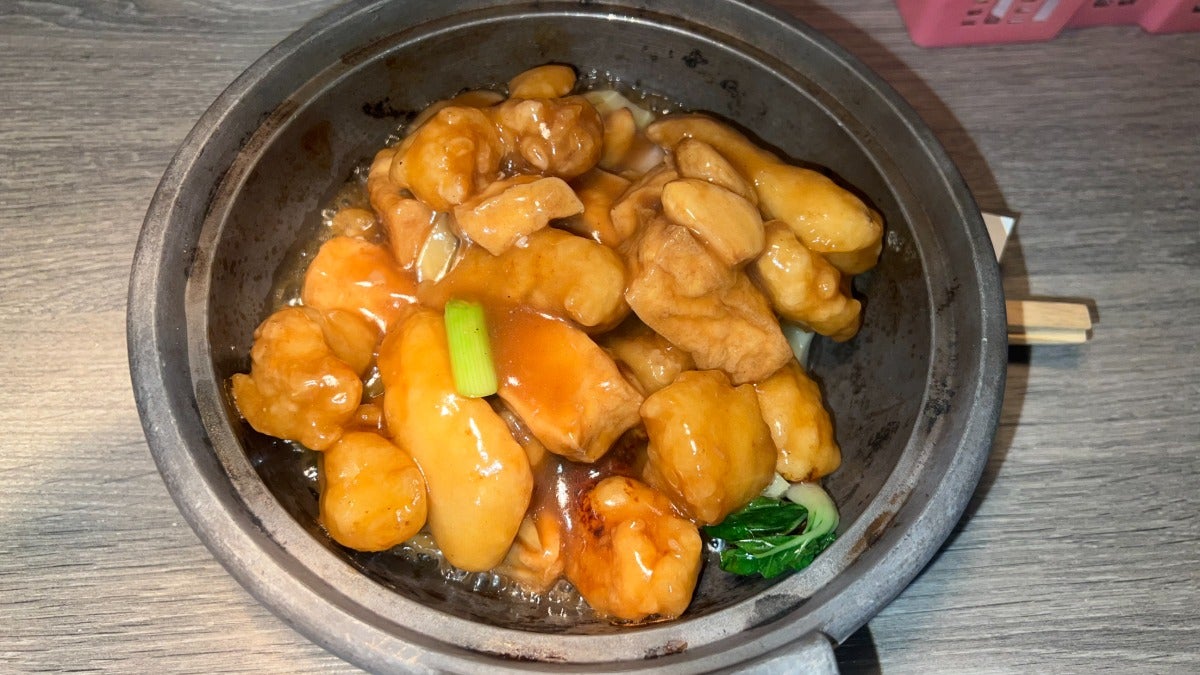 Pork belly and cod fish fillet casserole with bean curd