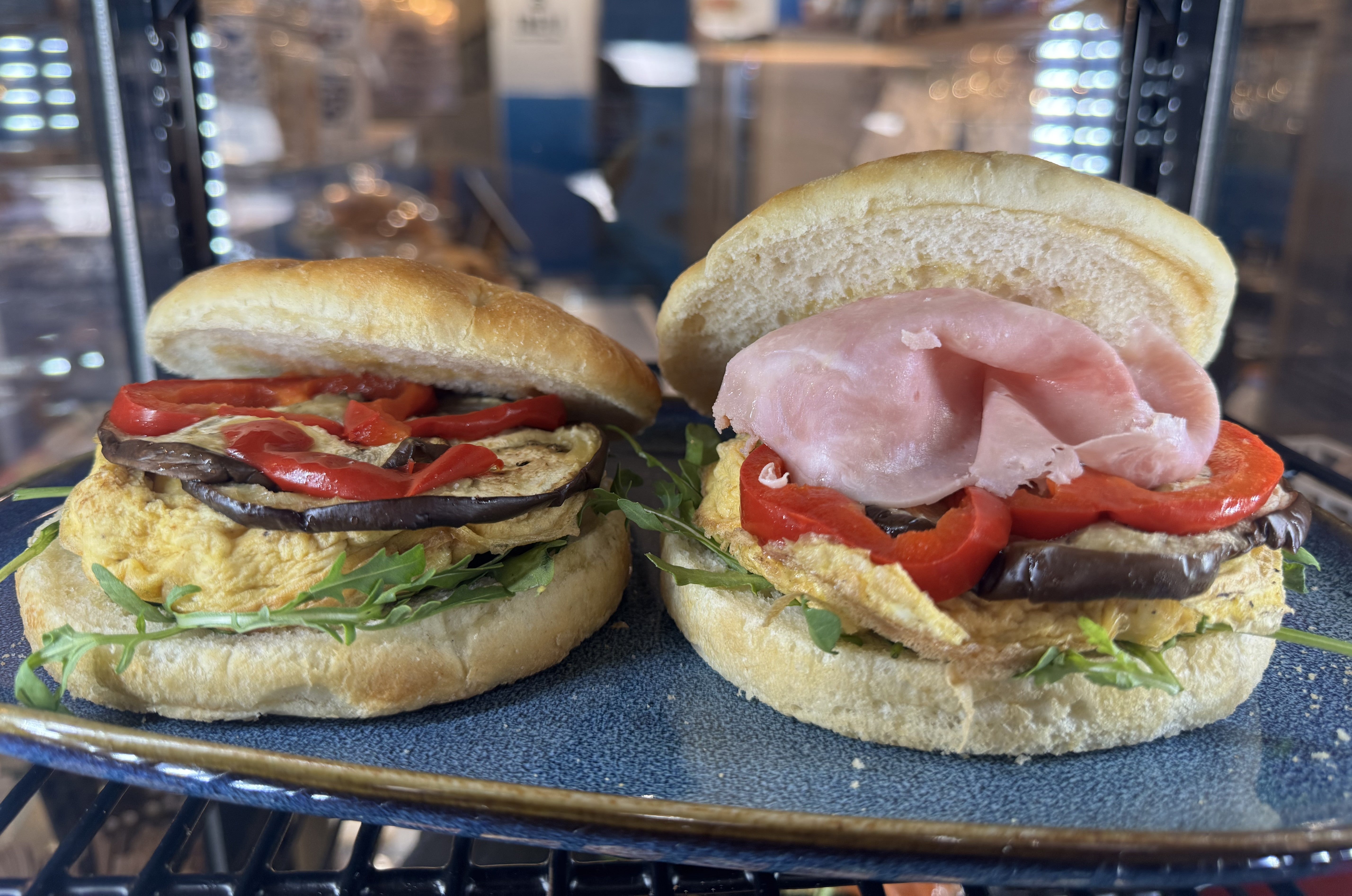 0mlette Focaccia with Ham and vegetables